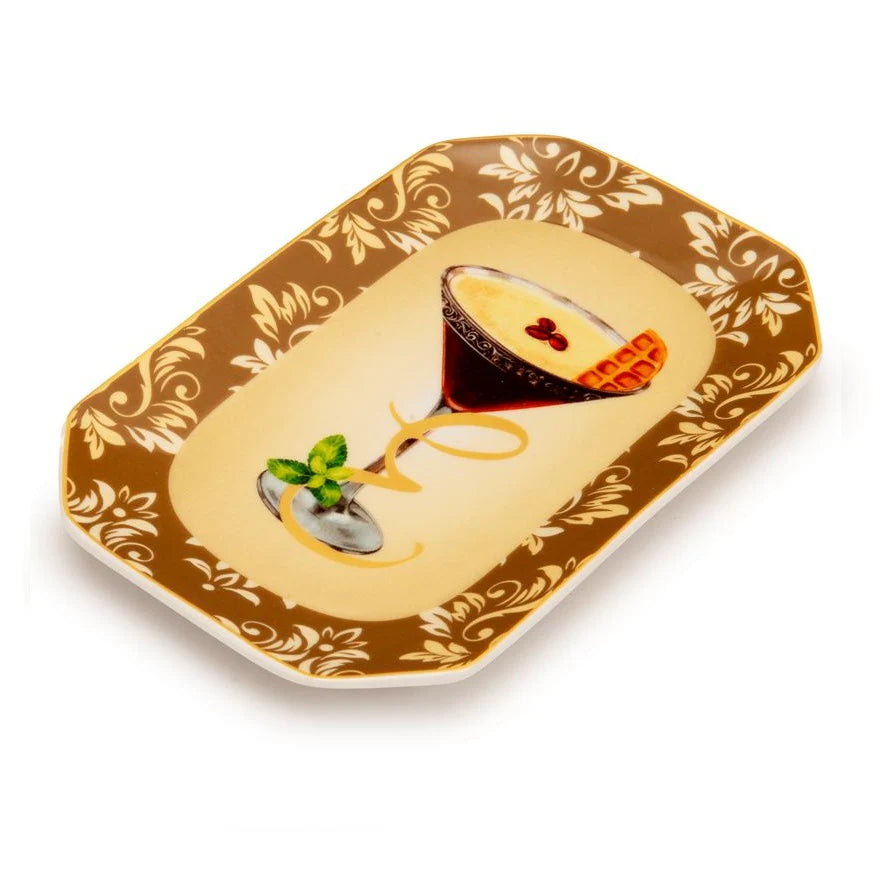 Palais Royal Vassoietto Svuotatasche Porcellana Iniziale E con Ricetta Cocktail Espresso Martini 8x12 cm.