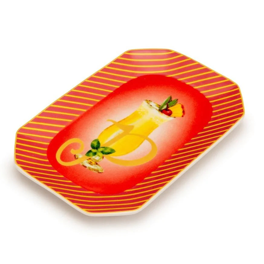 Palais Royal Vassoietto Svuotatasche Porcellana Iniziale P con Ricetta Cocktail Pina Colada 8x12 cm.