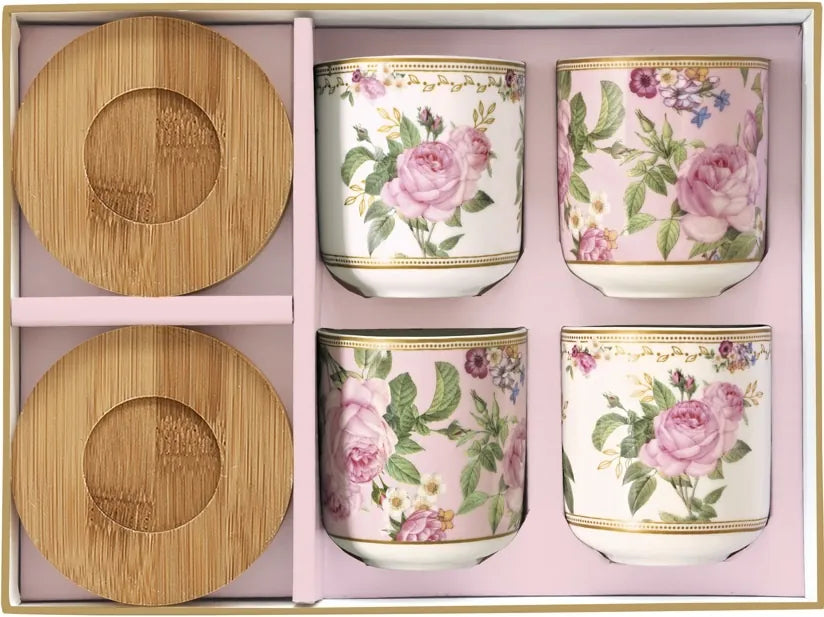 Easy Life Set 4 Tazzine da Caffè Chant des Roses Collection in Porcellana
