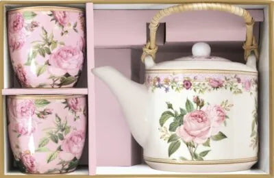 Easy Life Set da Tè Chant des Roses Collection in Porcellana Teiera 600 ml. e 2 Tazze 160 ml.