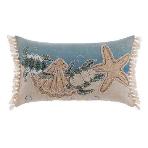 Blanc MariClò Cuscino Ricamato Vista Mare Collection in Cotone Sabbia con Frangia 35x50 cm.