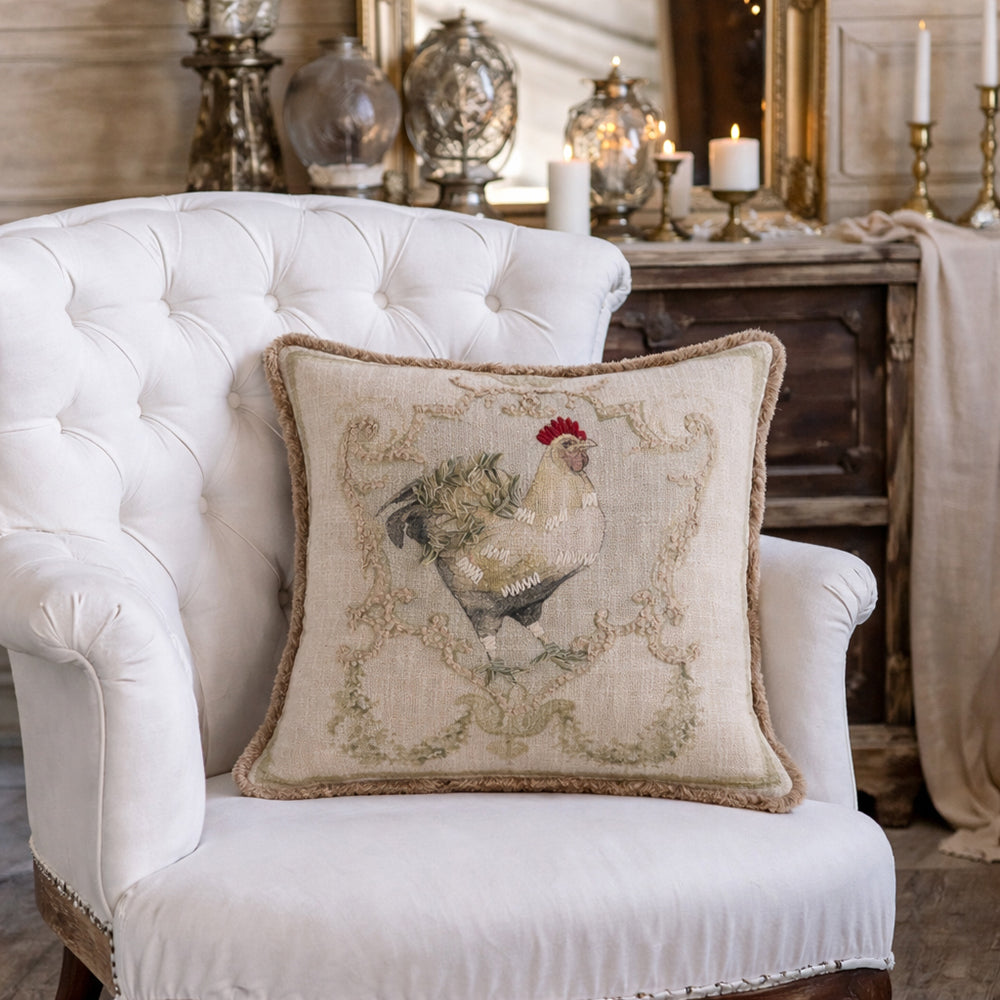 Cuscino con Ricamo e Frange Coco Colection 45x45 cm.
