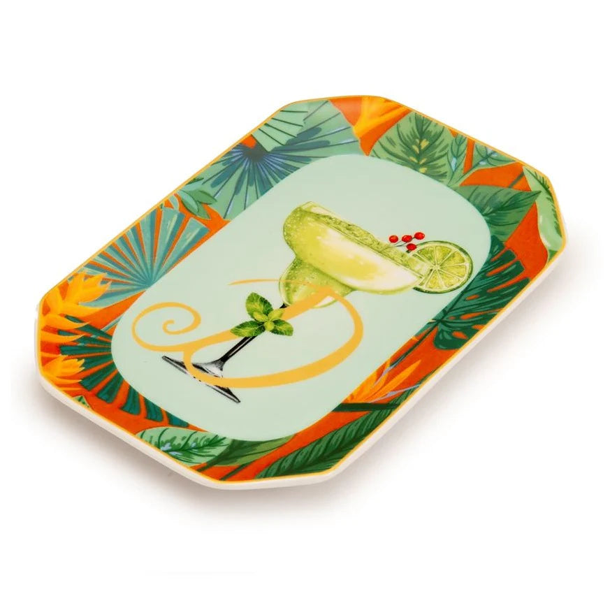 Palais Royal Vassoietto Svuotatasche Porcellana Iniziale D con Ricetta Cocktail Daiquiri 8x12 cm.
