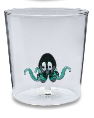 Henriette Bicchiere in Vetro Borosilicato Treasure Collection Deep Sea con Polpo Verde 300 ml.