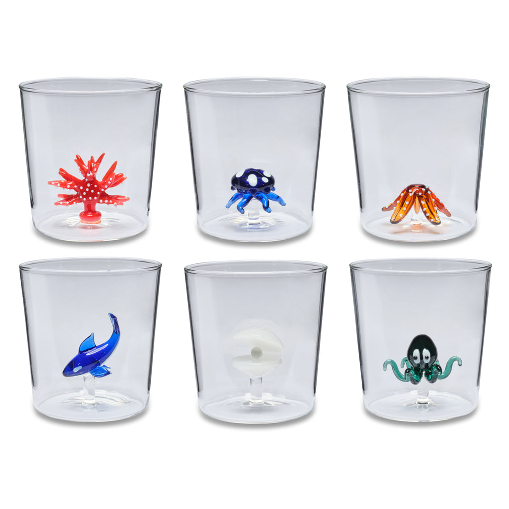 Henriette Bicchiere Conchiglia con Perla in Vetro Borosilicato Soffiato Multicolor 300 ml.