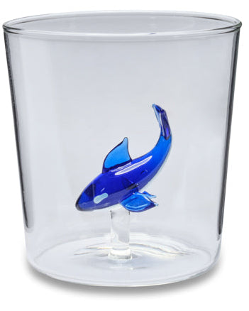 Henriette Bicchiere in Vetro Borosilicato Treasure Collection Deep Sea con Delfino Blu 300 ml.