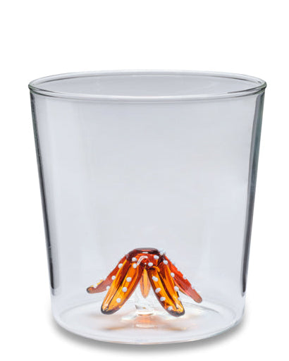Henriette Bicchiere in Vetro Borosilicato Treasure Collection Deep Sea con Stella Marina Ambra 300 ml.