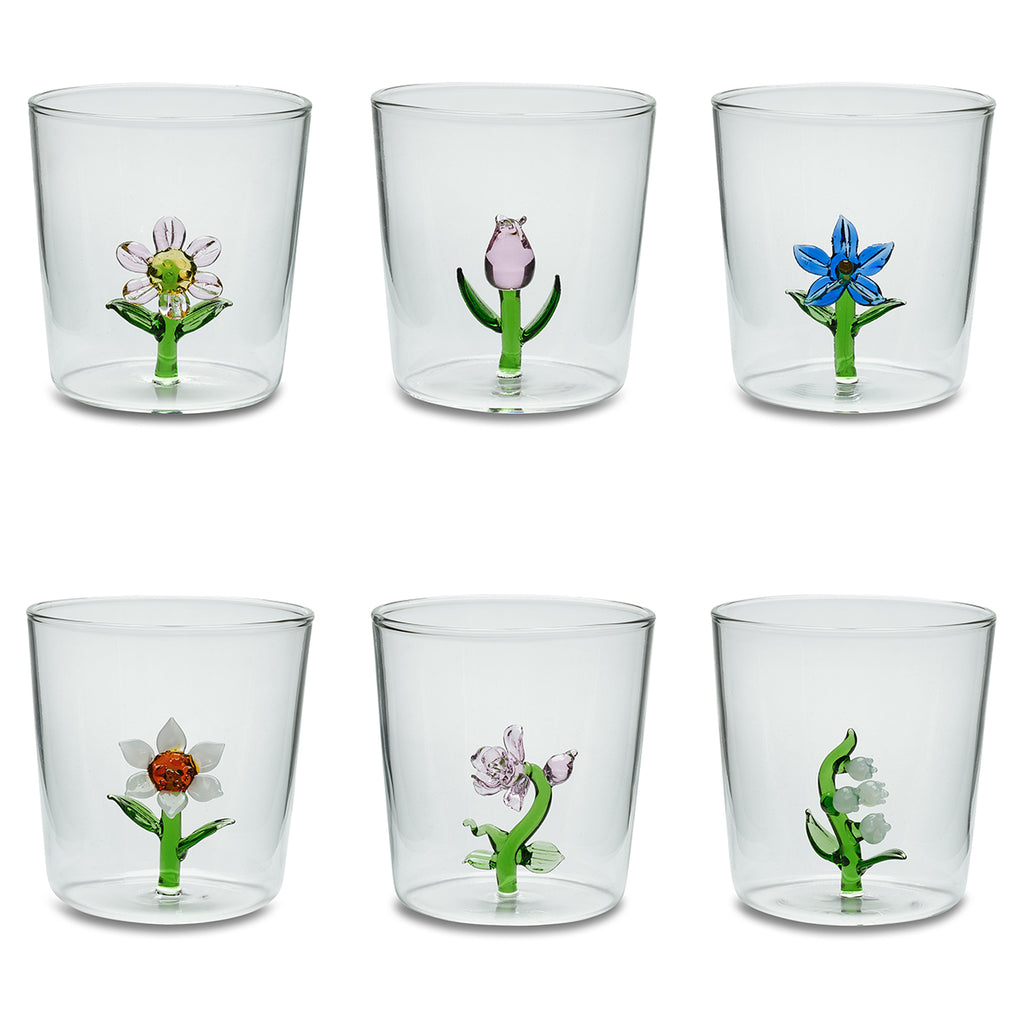 Henriette Bicchiere in Vetro Borosilicato Treasure Collection Flowers con Fiore Blu 300 ml.