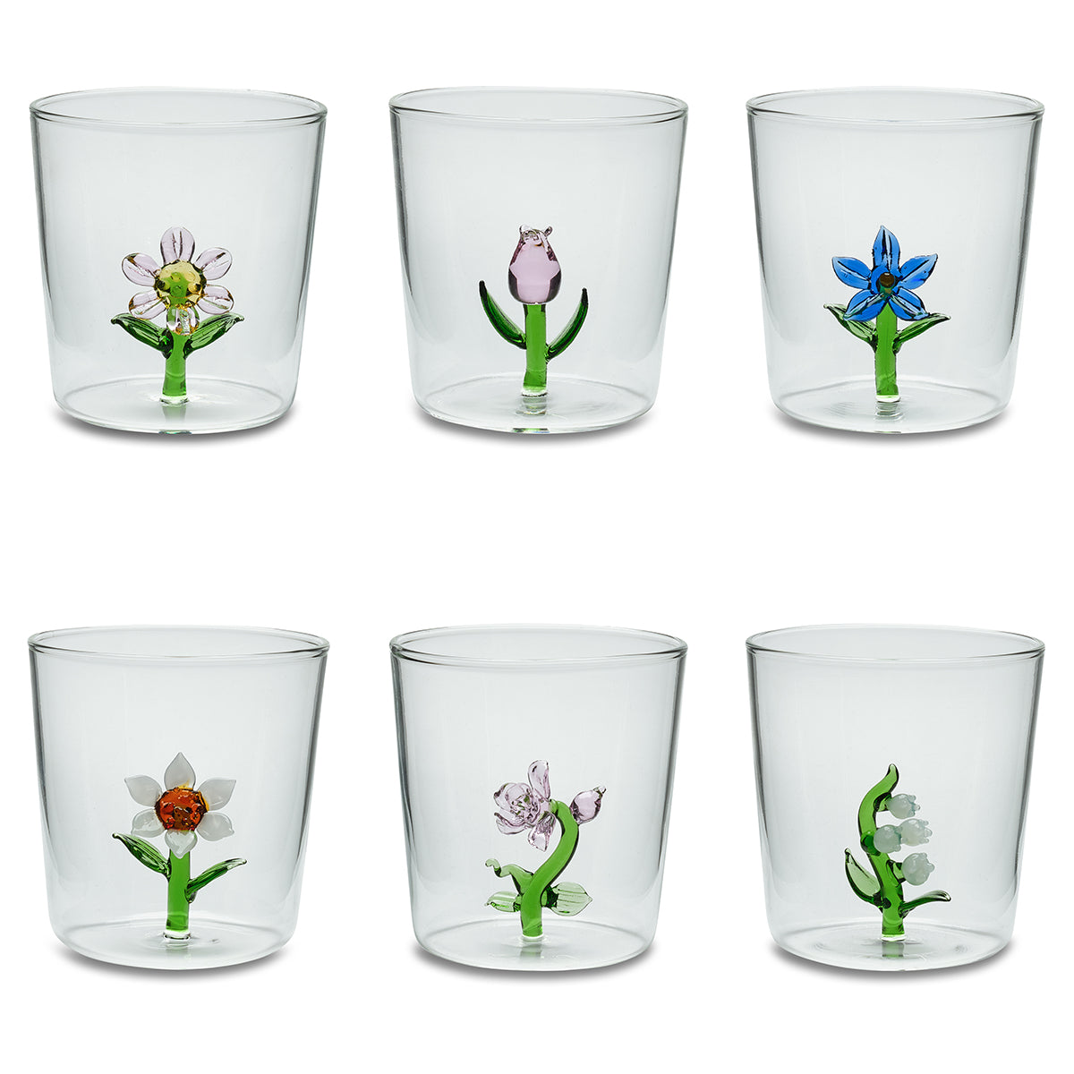 Henriette Bicchiere in Vetro Borosilicato Treasure Collection Flowers con Fiore Blu 300 ml.