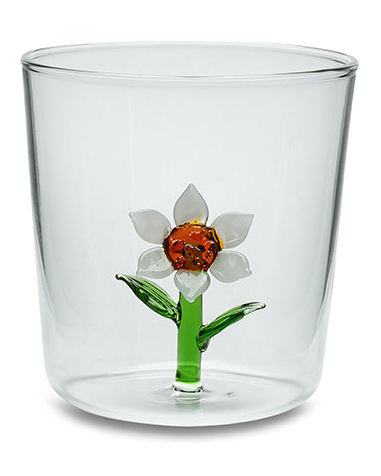 Henriette Bicchiere in Vetro Borosilicato Treasure Collection Flowers con Fiore Bianco 300 ml.