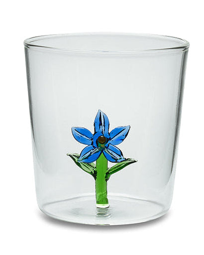 Henriette Bicchiere in Vetro Borosilicato Treasure Collection Flowers con Fiore Blu 300 ml.