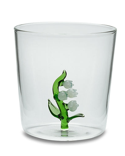 Henriette Bicchiere in Vetro Borosilicato Treasure Collection Flowers con Muchetti Bianchi 300 ml.