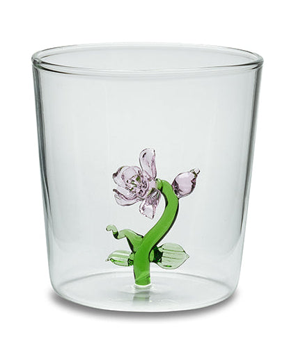Henriette Bicchiere in Vetro Borosilicato Treasure Collection Flowers con Fiore Rosa con Bocciolo 300 ml.