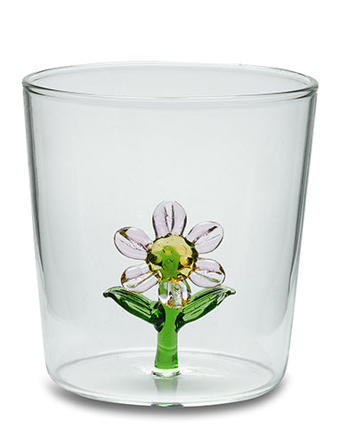 Henriette Bicchiere in Vetro Borosilicato Treasure Collection Flowers con Fiore Rosa 300 ml.