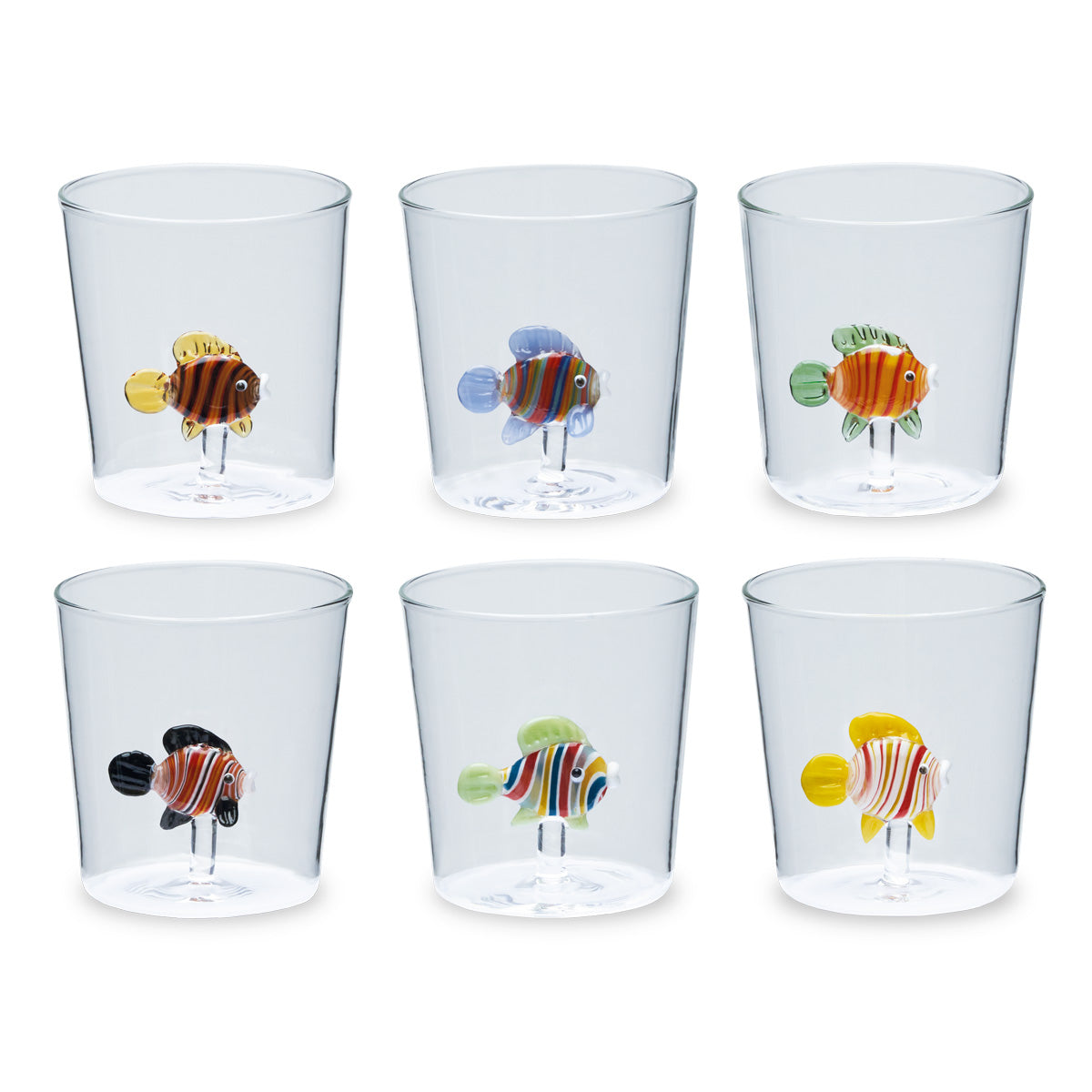 Henriette Bicchiere Rainbowfish Pesce Verde in Vetro Borosilicato Soffiato Multicolor 300 ml.
