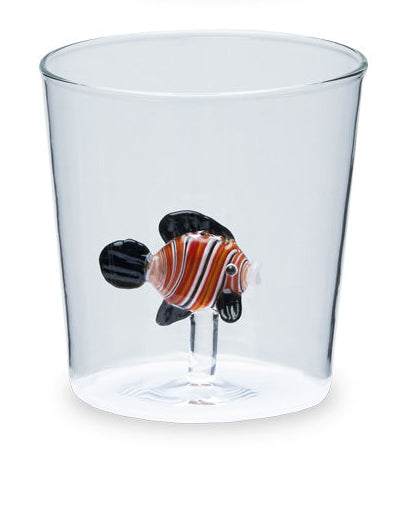 Henriette Bicchiere in Vetro Borosilicato Treasure Collection Rainbow Fish con Pesce e Pinne Nere 300 ml.