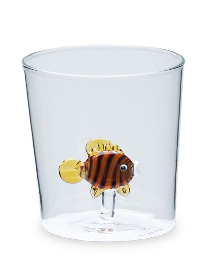 Henriette Bicchiere in Vetro Borosilicato Treasure Collection Rainbow Fish con Pesce e Pinne Ambra 300 ml.