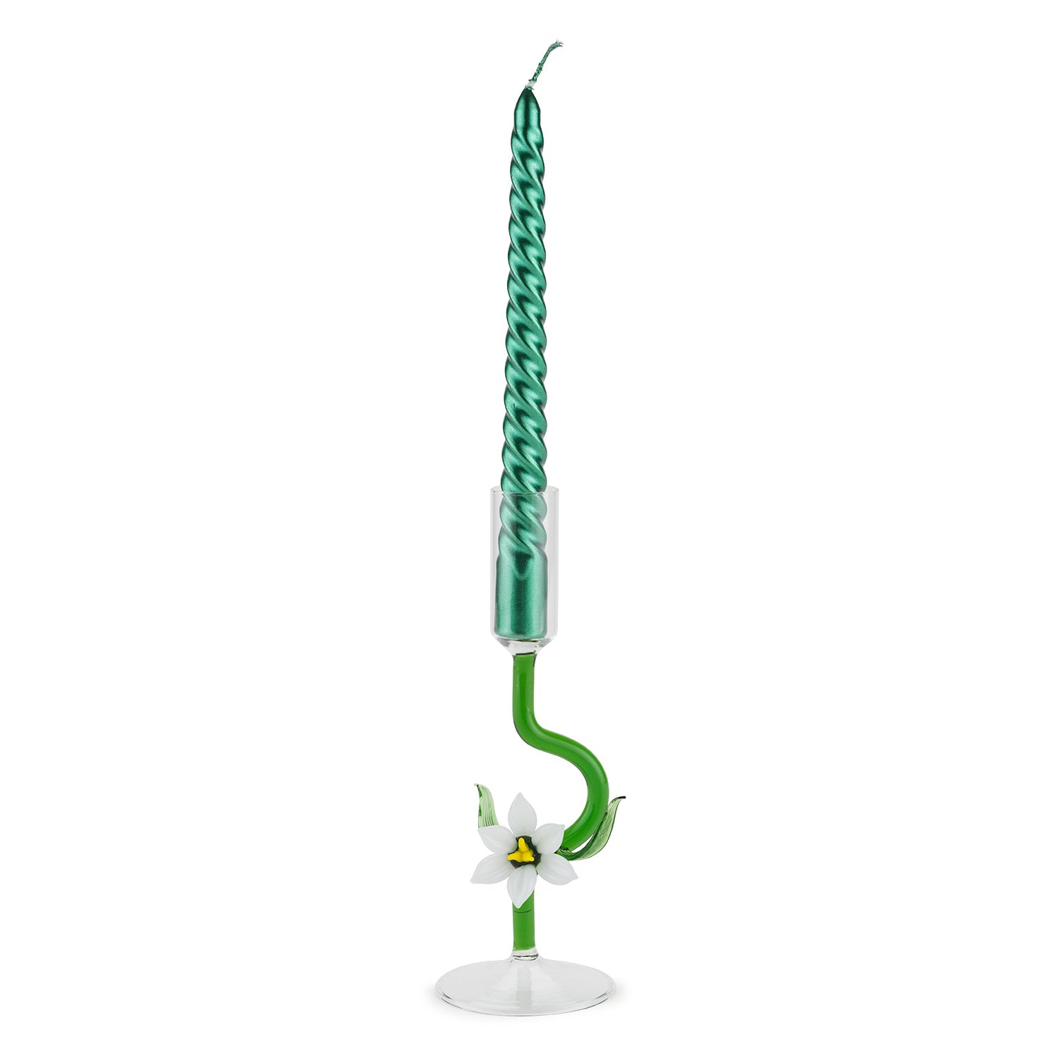 Henriette Candeliere Fiore Bianco in Vetro Borosilicato Soffiato Multicolor H.19 cm.
