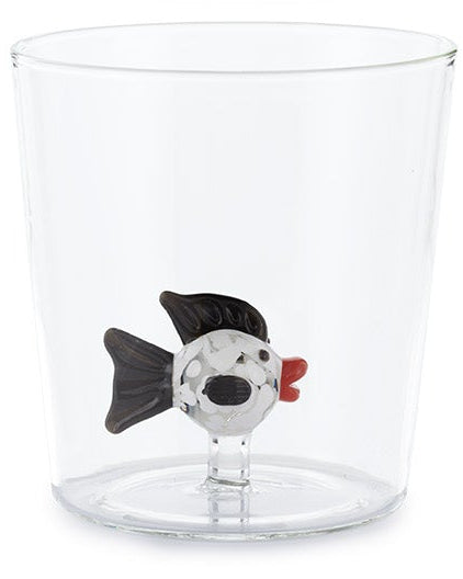 Henriette Bicchiere in Vetro Borosilicato Treasure Collection Clown Fish con Pesce e Pinne Nere 300 ml.