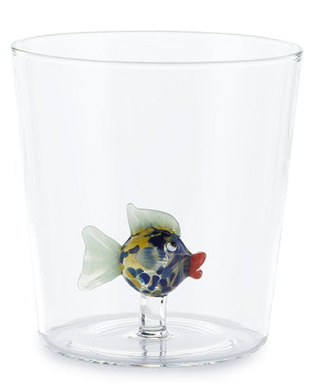 Henriette Bicchiere in Vetro Borosilicato Treasure Collection Clown Fish con Pesce e Pinne Verdi 300 ml.