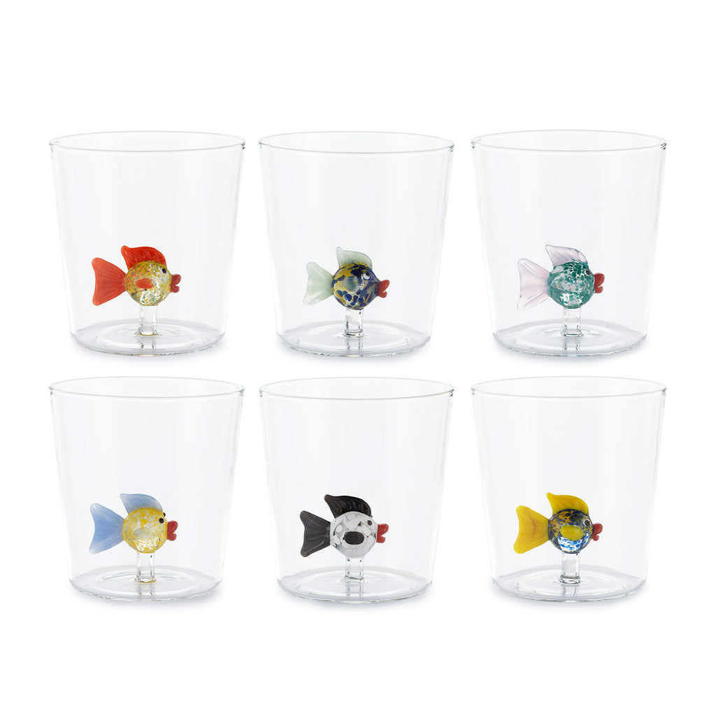 Henriette Bicchiere in Vetro Borosilicato Treasure Collection Clown Fish con Pesce e Pinne Azzurre 300 ml.