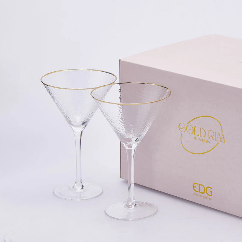 EDG Enzo De Gasperi Set 6 Calici Cocktail Goldrim in Vetro H19 Ø12 cm. — 300 ml