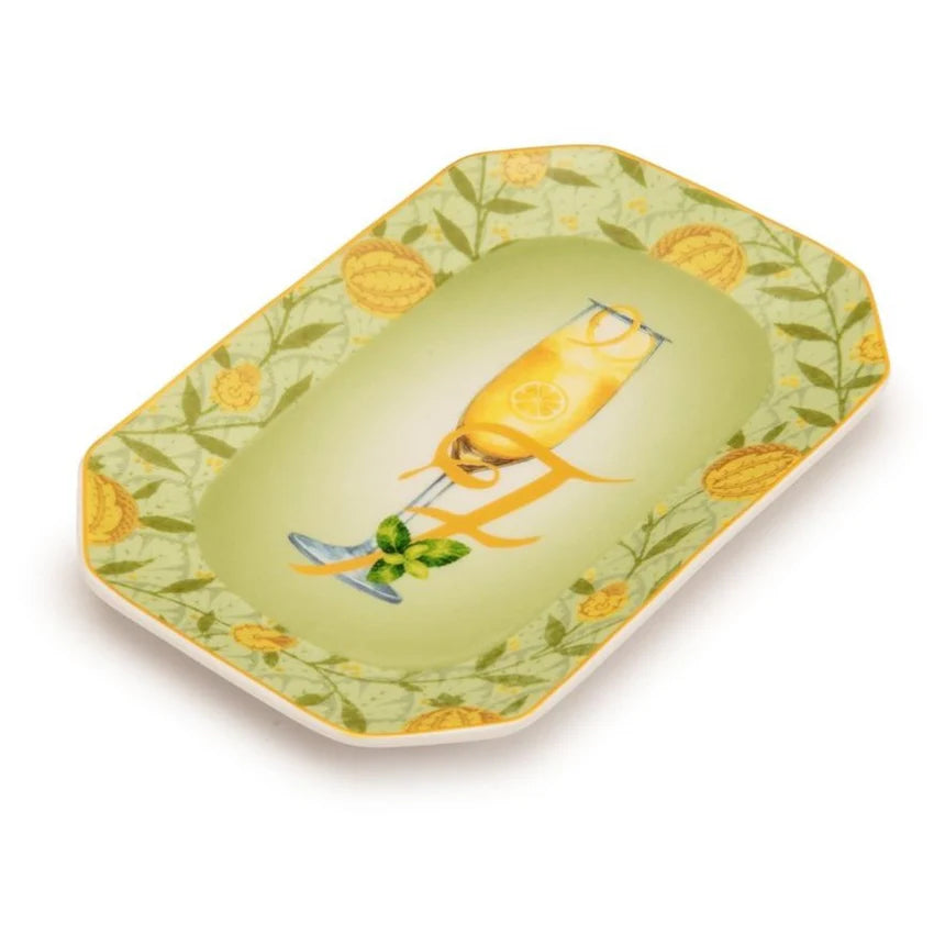 Palais Royal Vassoietto Svuotatasche Porcellana Iniziale F con Ricetta Cocktail French 75 8x12 cm.