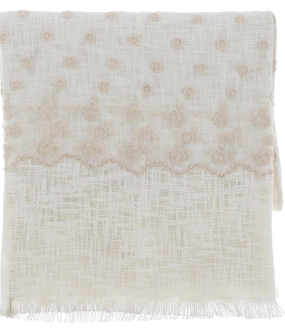 Blanc MariClò Copritutto Dentelle Collection in Cotone Panna con Frange 130x170 cm.
