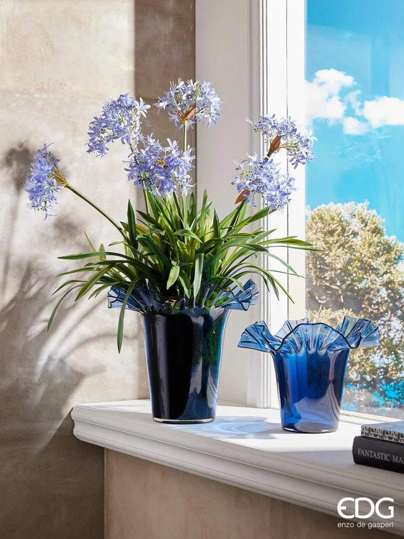 EDG Enzo De Gasperi Vaso Balze Svasato in Ceramica Blu Grande H.34 cm.