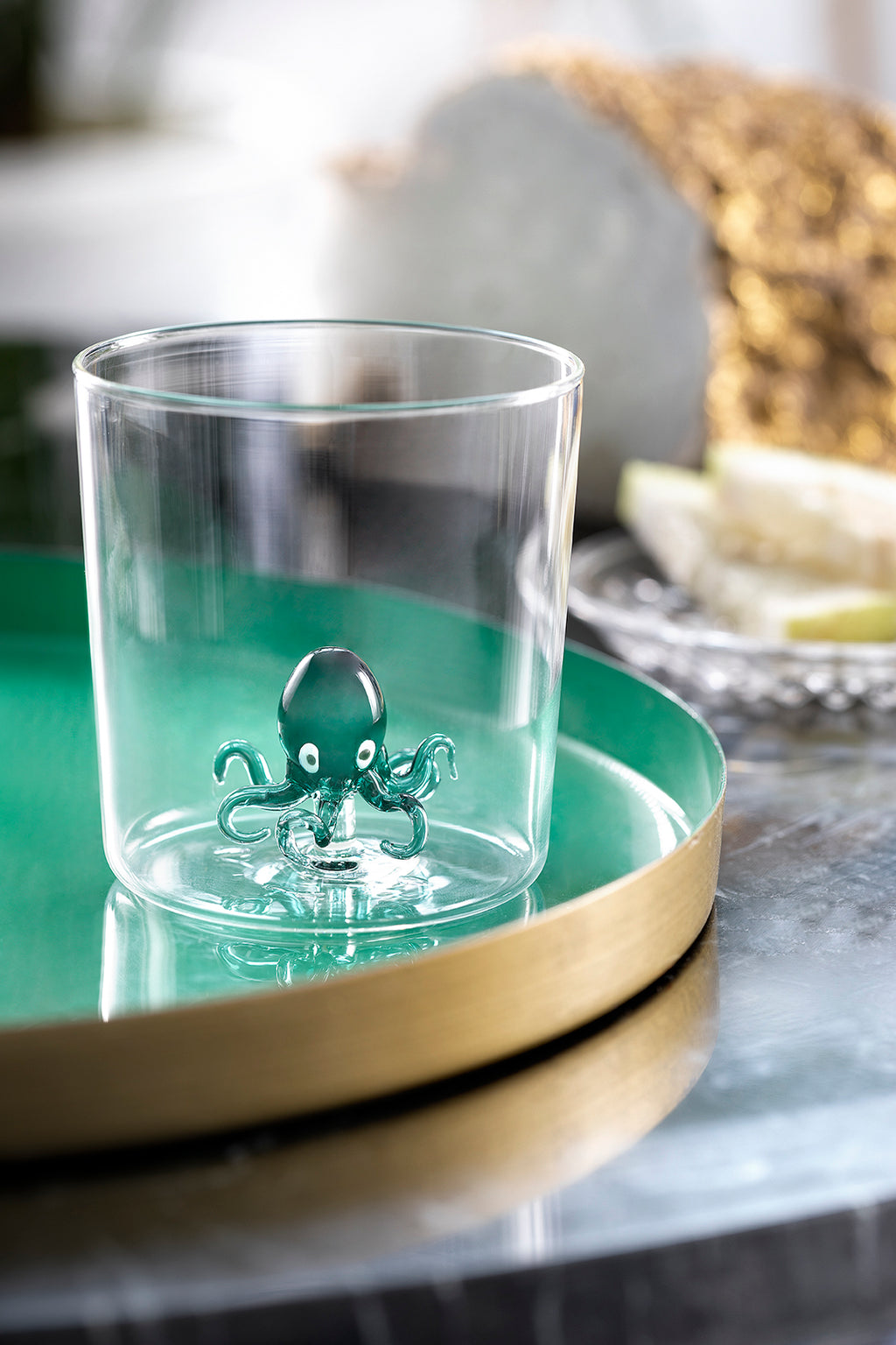 Henriette Bicchiere Polpo Verde in Vetro Borosilicato Soffiato Multicolor 300 ml.