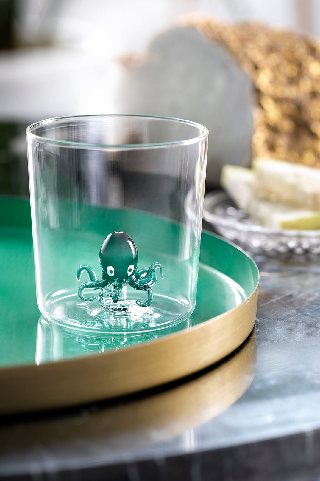Henriette Bicchiere Polpo Verde in Vetro Borosilicato Soffiato Multicolor 300 ml.