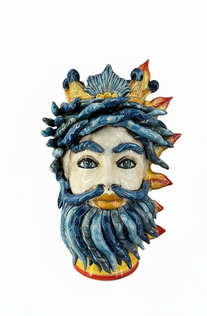 Ceramiche Sofia Caltagirone Testa di Moro Uomo Sole in Ceramica Madreperlata 40 cm