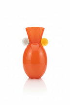 Palais Royal Vaso in Vetro Soffiato con Decorazioni a Dischetti Grigio e Ambra 29x12 cm.