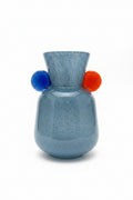 Palais Royal Vaso in Vetro Soffiato con Decorazioni a Dischetti Blu e Arancio 25x11 cm.