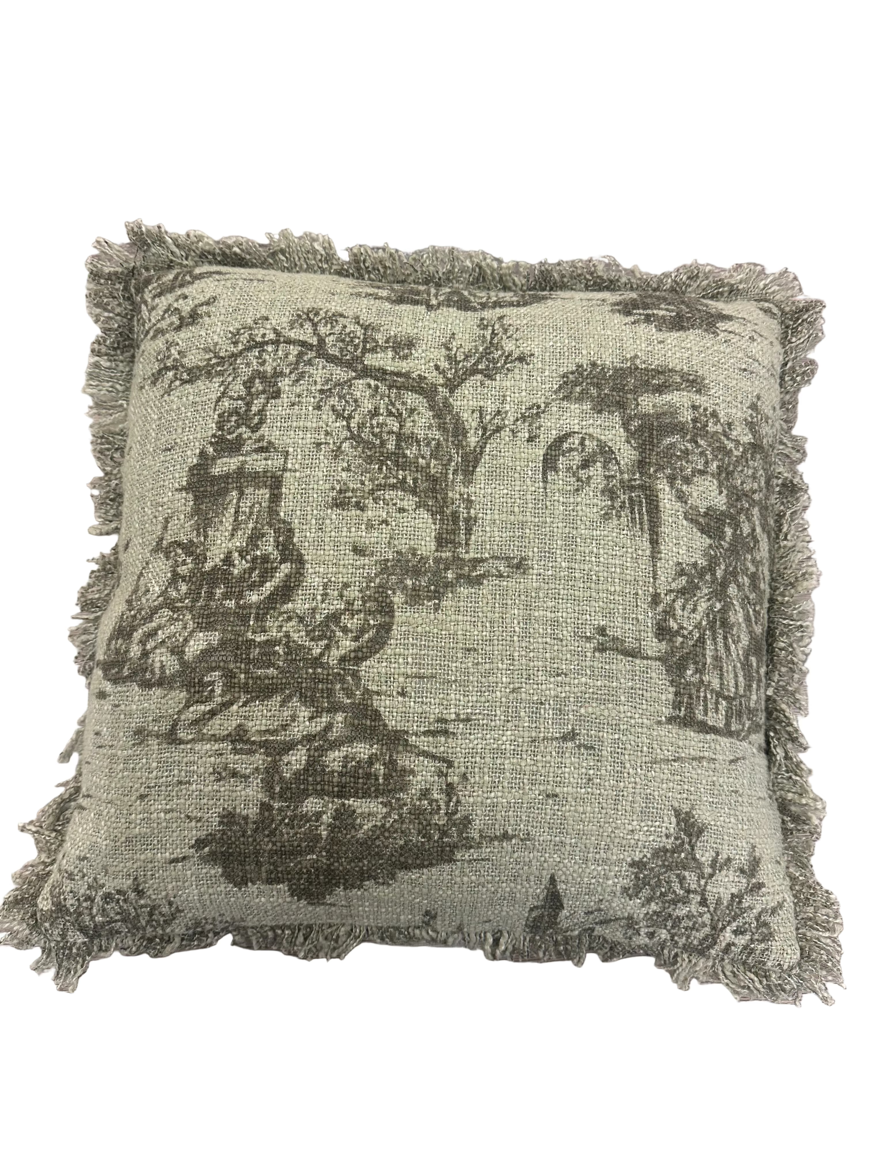 Blanc MariClò Cuscino Quadrato con Frange in Cotone Verde Salvia 45x45 cm.