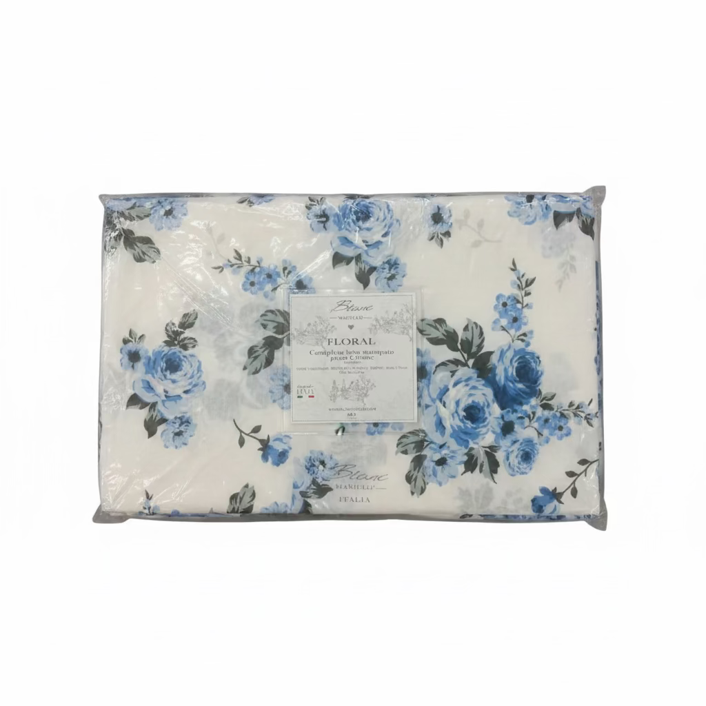 Blanc MariClò Completo Lenzuola Matrimoniale Floral Collection in 100% Cotone Blu 260x295 cm.