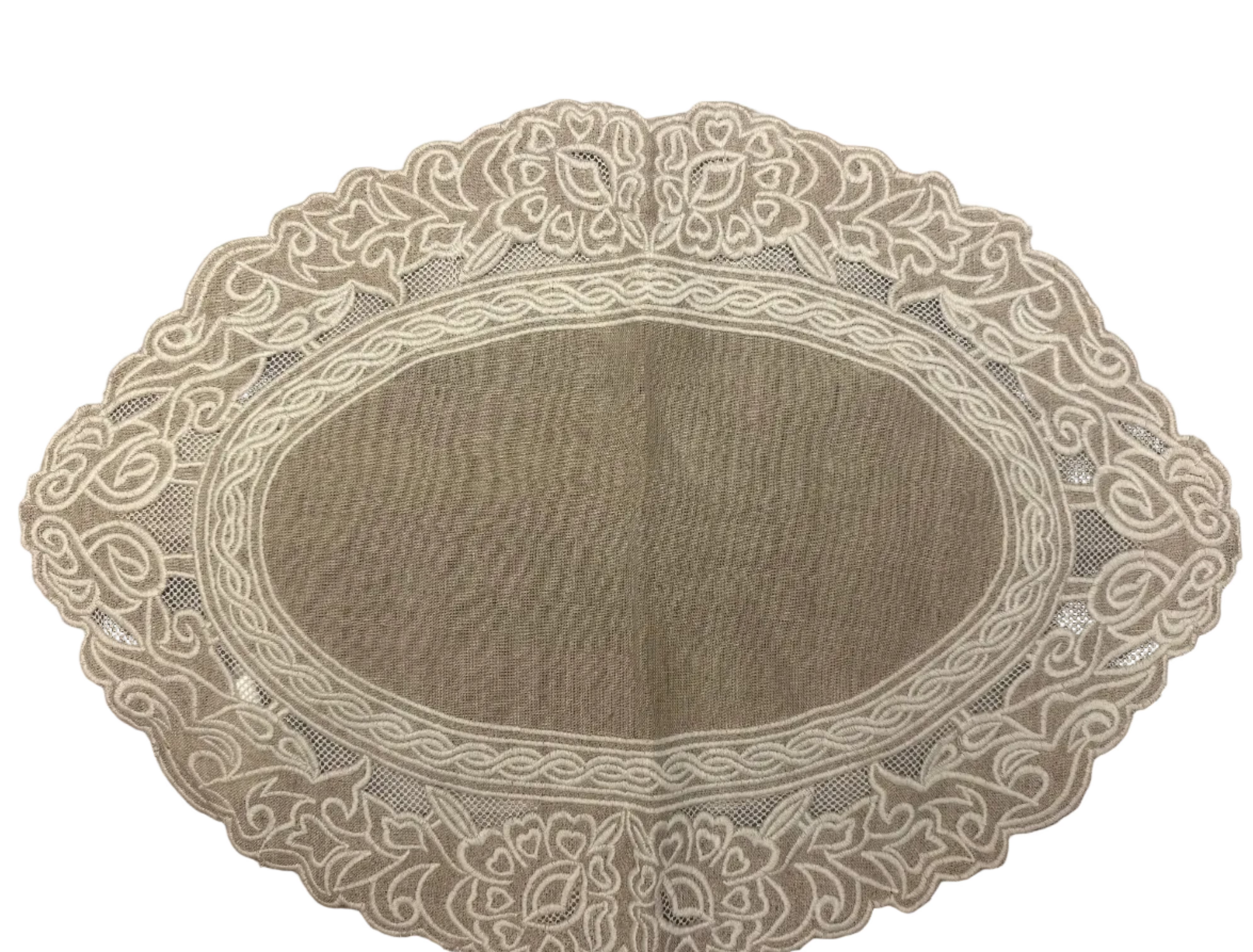 Blanc MariClò Tovaglietta Ovale Ricamata Collezione Dentelle Lino e Cotone Ecru 35x50 cm.