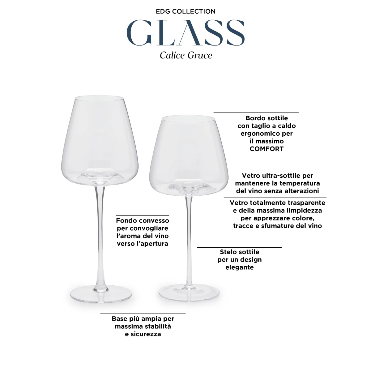 EDG Enzo De Gasperi Set 4 Calici Grace in Vetro H26 Ø10 cm. — 500 ml