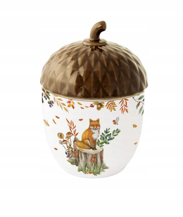 Easy Life Contenitore con Coperchio a Ghianda in Porcellana Autumn Forest Dream 14x20 cm.