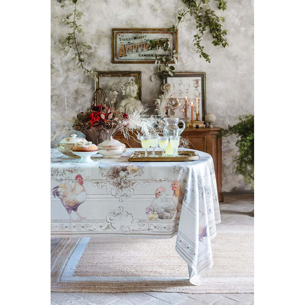 Blanc MariClò Tovaglia Cerata Coco' Collection con Gallina 150x260 cm.