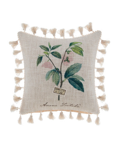Blanc MariClò Cuscino Le Botanique con Stampa e Nappine in Cotone 30x30 cm.