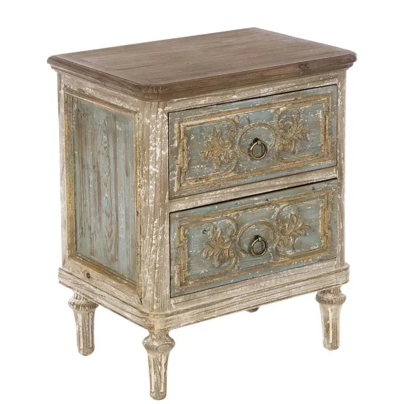 Blanc MariClò Comodino Intarsi Collection in Legno di Abete e MDF 55x38x65 cm.