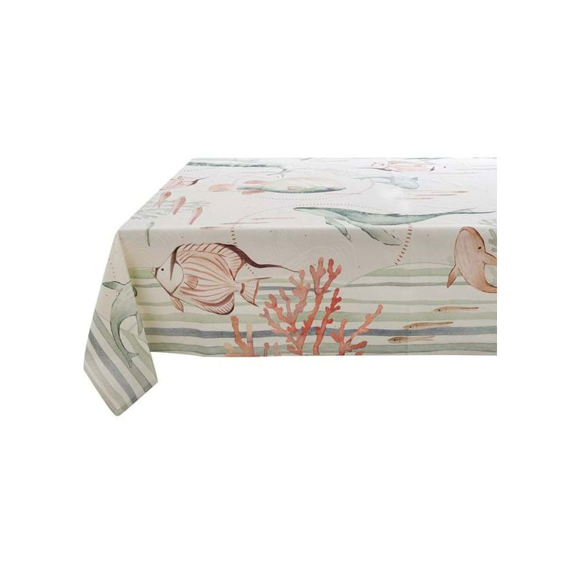 Blanc MariClò Tovaglia in Cotone Verde Riviera Collection Decoro Marino 160x220 cm.
