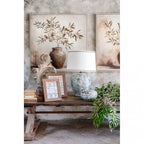 Blanc MariClò Lampada da Tavolo Chinoiserie Collection in Porcellana con Paralume in Lino 35x60x38 cm.