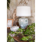 Blanc MariClò Lampada da Tavolo Chinoiserie Collection in Porcellana con Paralume in Lino 35x60x38 cm.