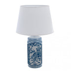 Blanc MariClò Lampada da Tavolo Chinoiserie Collection in Porcellana Blu con Paralume in Lino 33x70x43 cm.