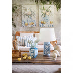 Blanc MariClò Lampada da Tavolo Chinoiserie Collection in Porcellana Blu con Paralume in Lino 33x70x43 cm.