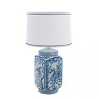 Blanc MariClò Lampada da Tavolo Chinoiserie Collection in Porcellana Blu con Paralume in Lino 33x70x43 cm.