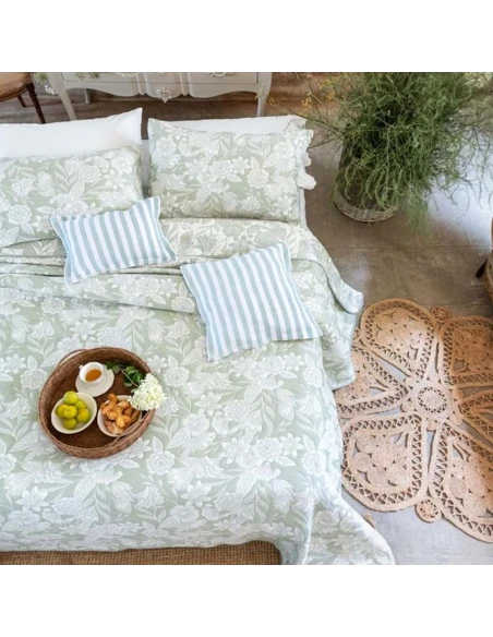 Blanc MariClò Set 2 Copriguanciali Lady Collection in Cotone e Poliestere Verde Floreale 50x80 cm.