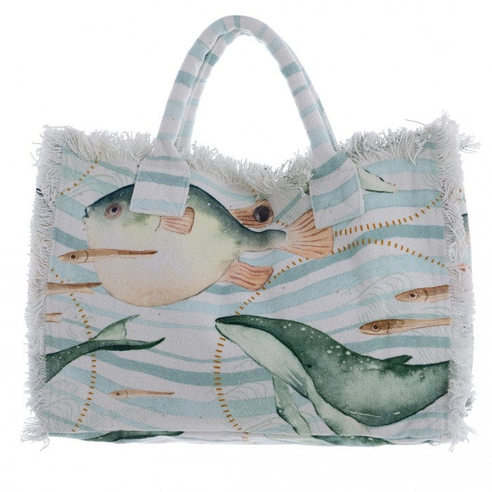 Borsa Stampata e Ricamata Riviera Collection 35x14x25 cm.